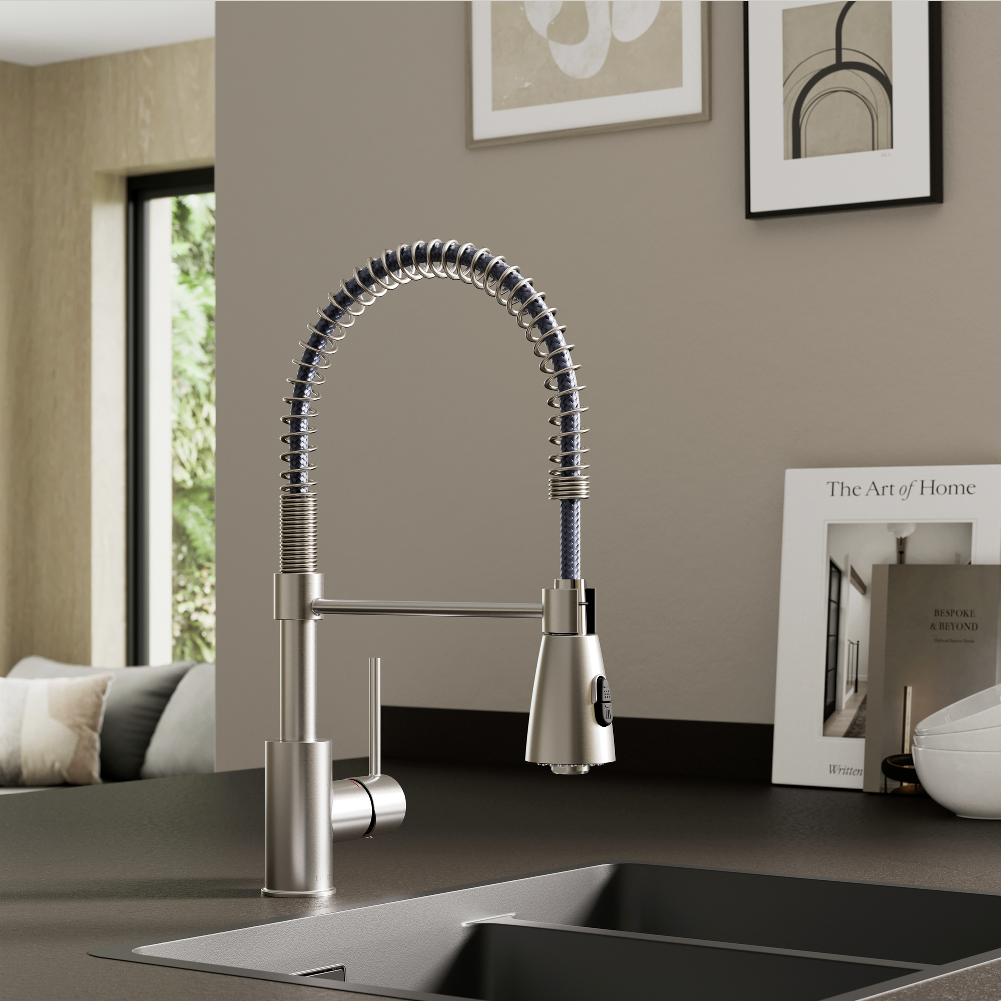 Spültischarmatur 'Kalani 2' herausziehbar nickelfarben 43,8 cm