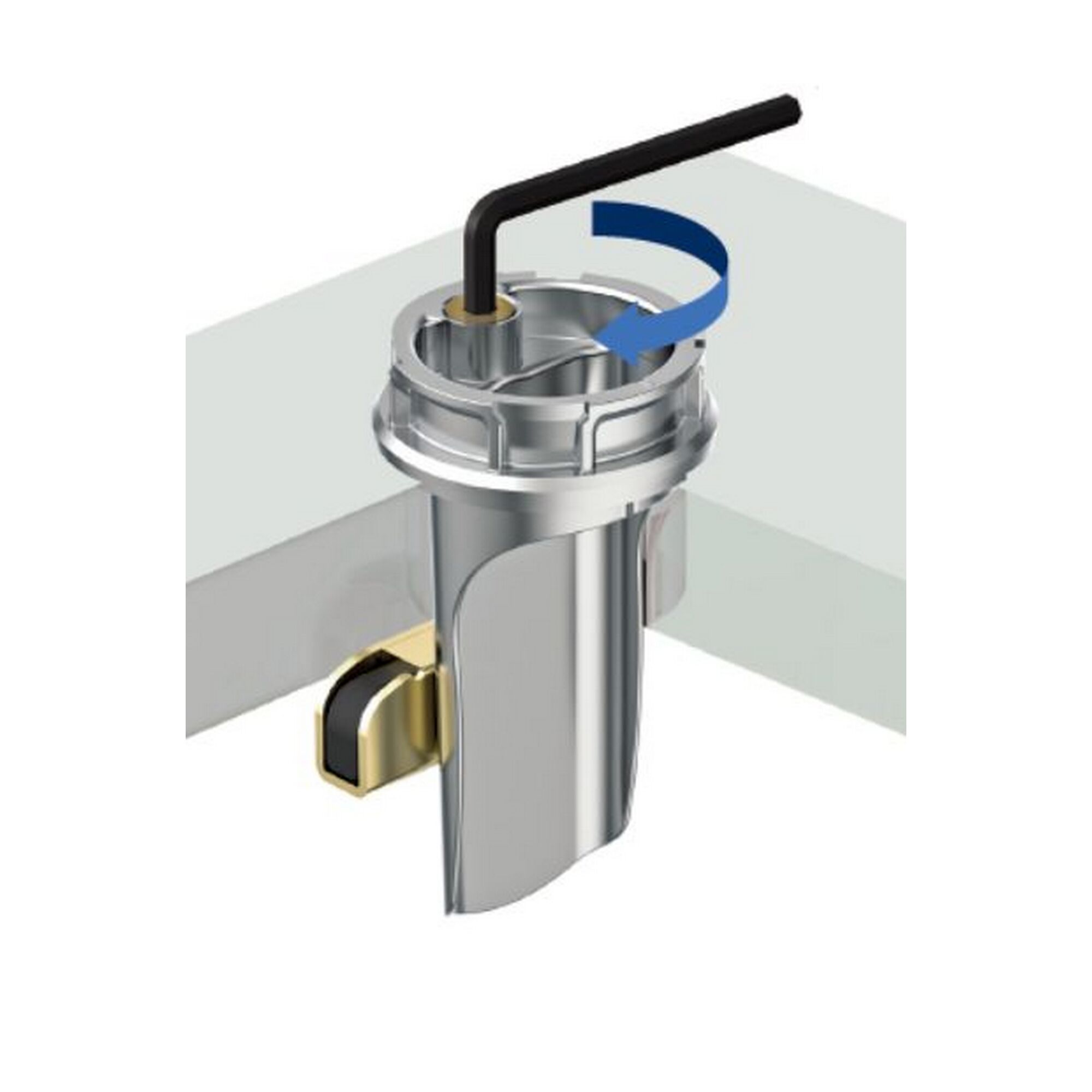 Befestigungsschaft wird mit Inbusschlüssel festgezogen.