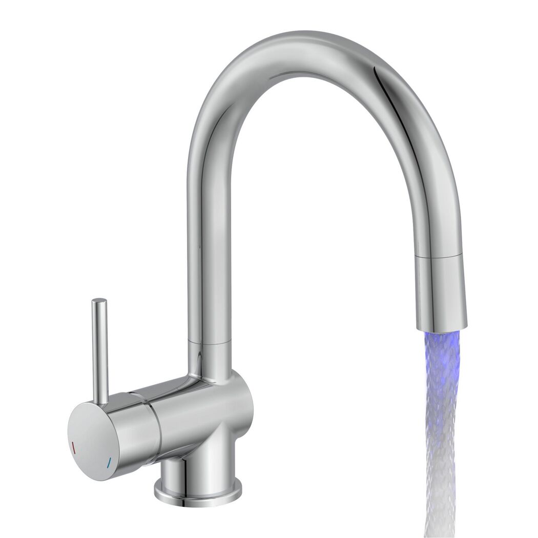 Chrom Spültischarmatur Stella LED mit blauem Wasserstrahl