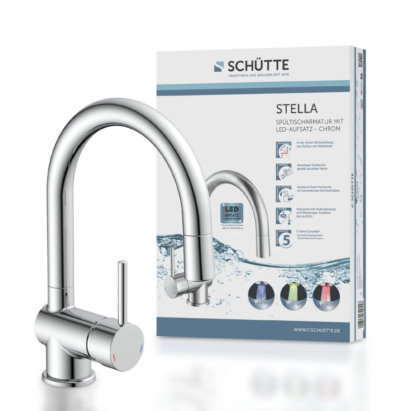 Schütte Stella Spültischarmatur mit LED-Aufsatz, chrom