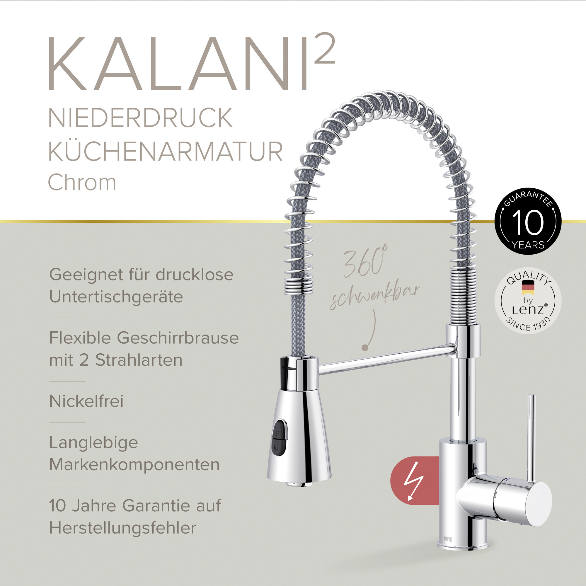 Niederdruck-Spültischarmatur 'Kalani' herausziehbar chromfarben 43,6 cm