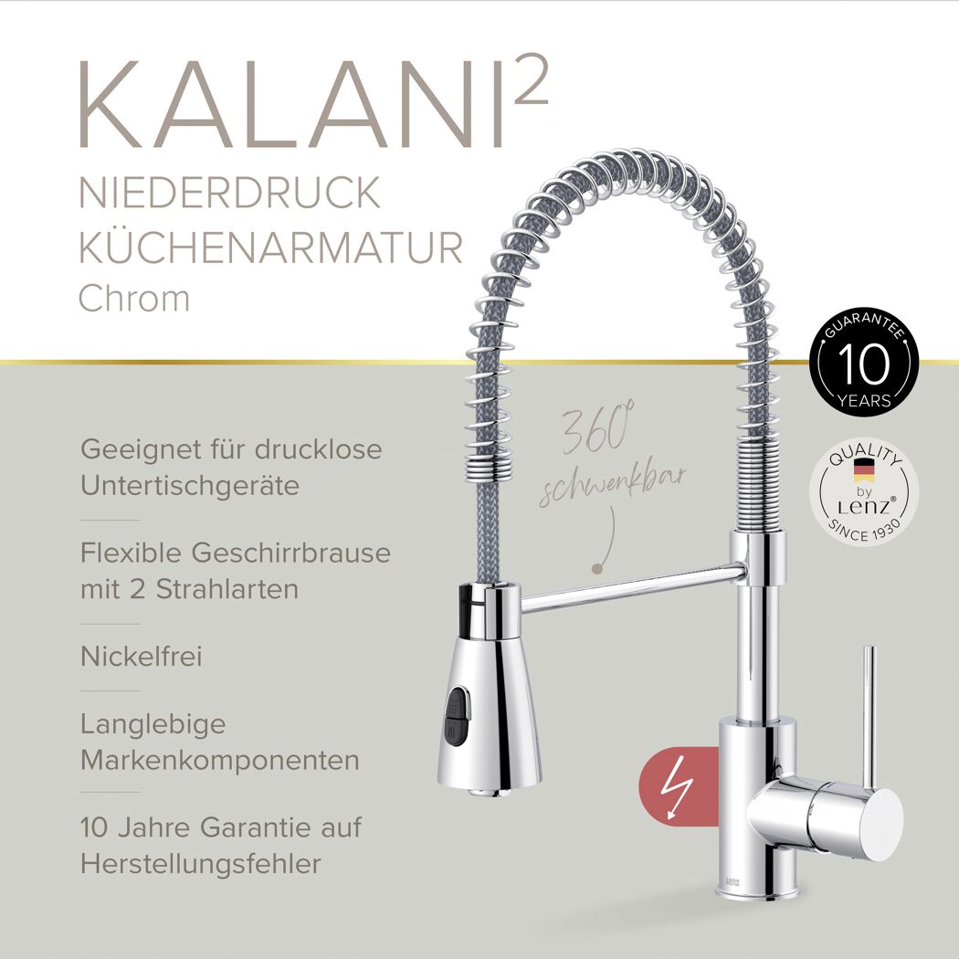 Niederdruck-Küchenarmatur 'Kalani²' herausziehbar chromfarben 43,6 cm