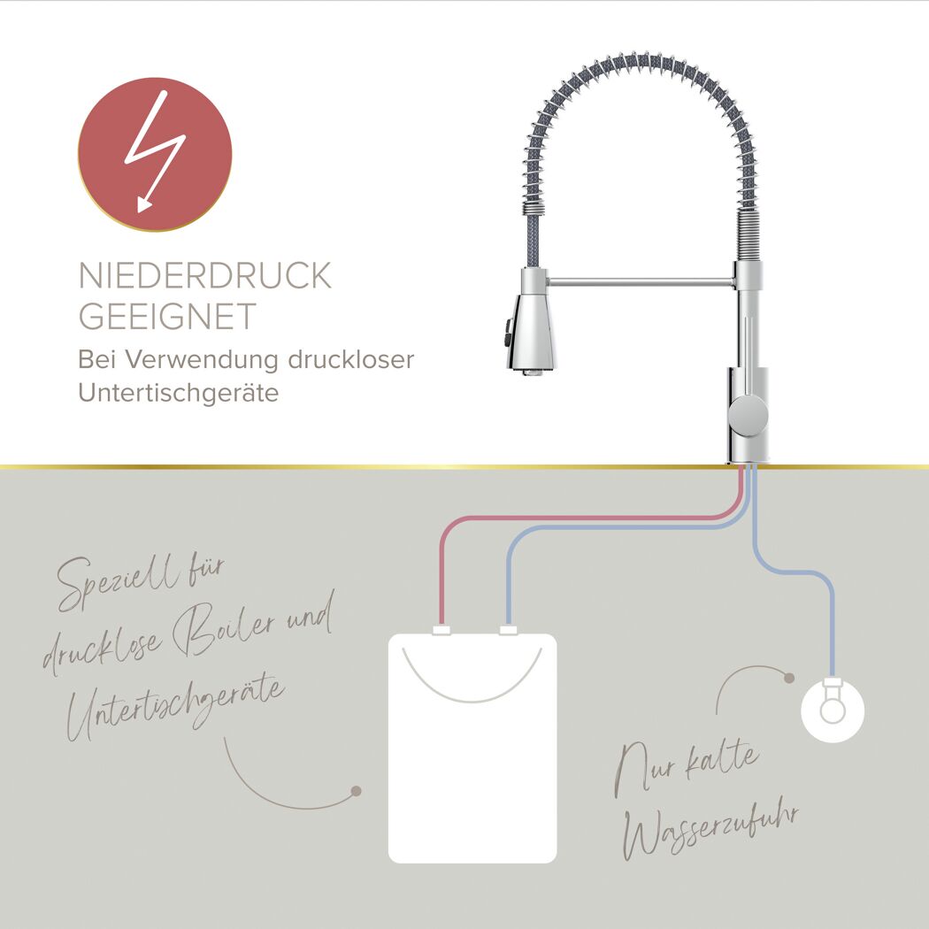 Niederdruck-Küchenarmatur 'Kalani²' herausziehbar chromfarben 43,6 cm
