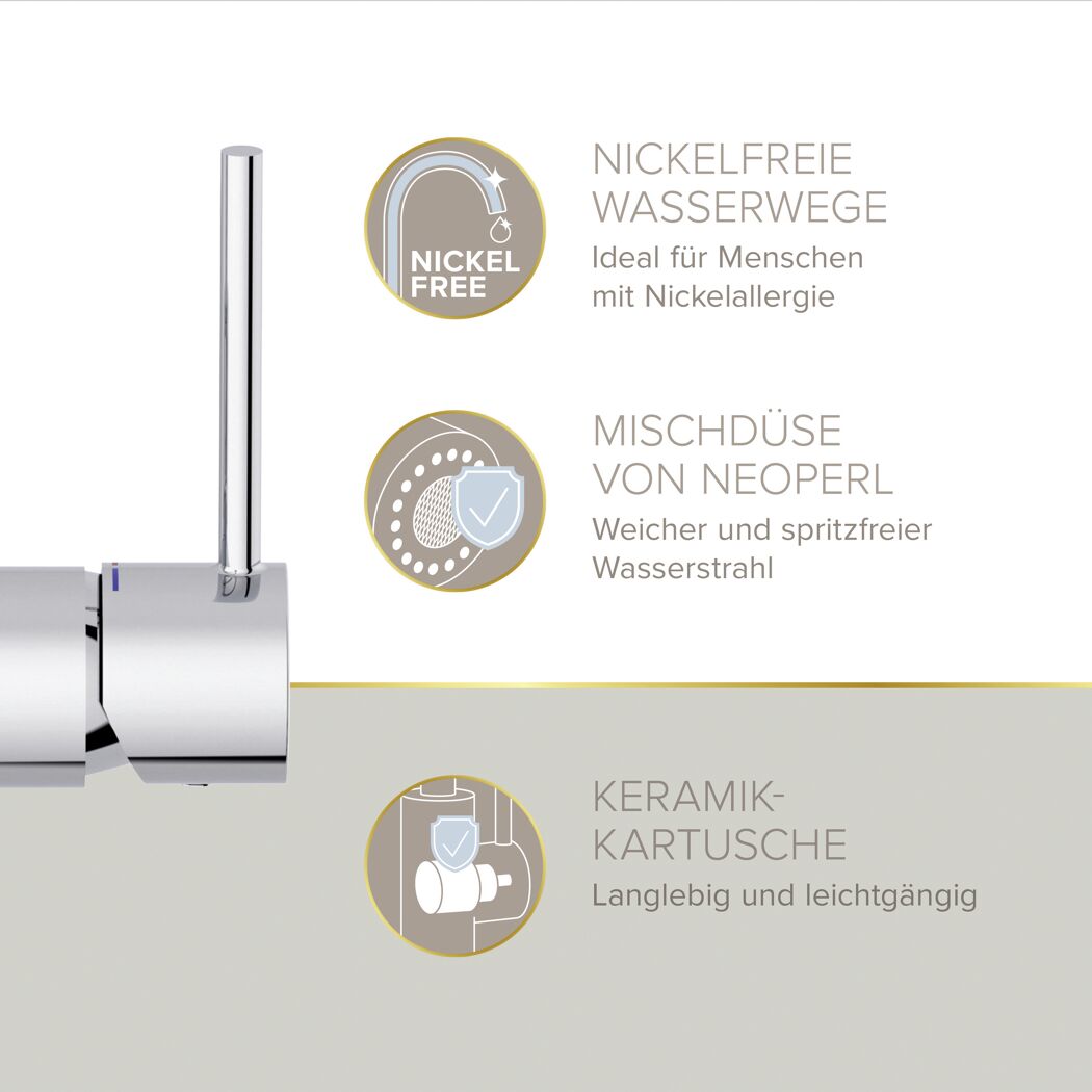 Niederdruck-Küchenarmatur 'Kalani²' herausziehbar chromfarben 43,6 cm