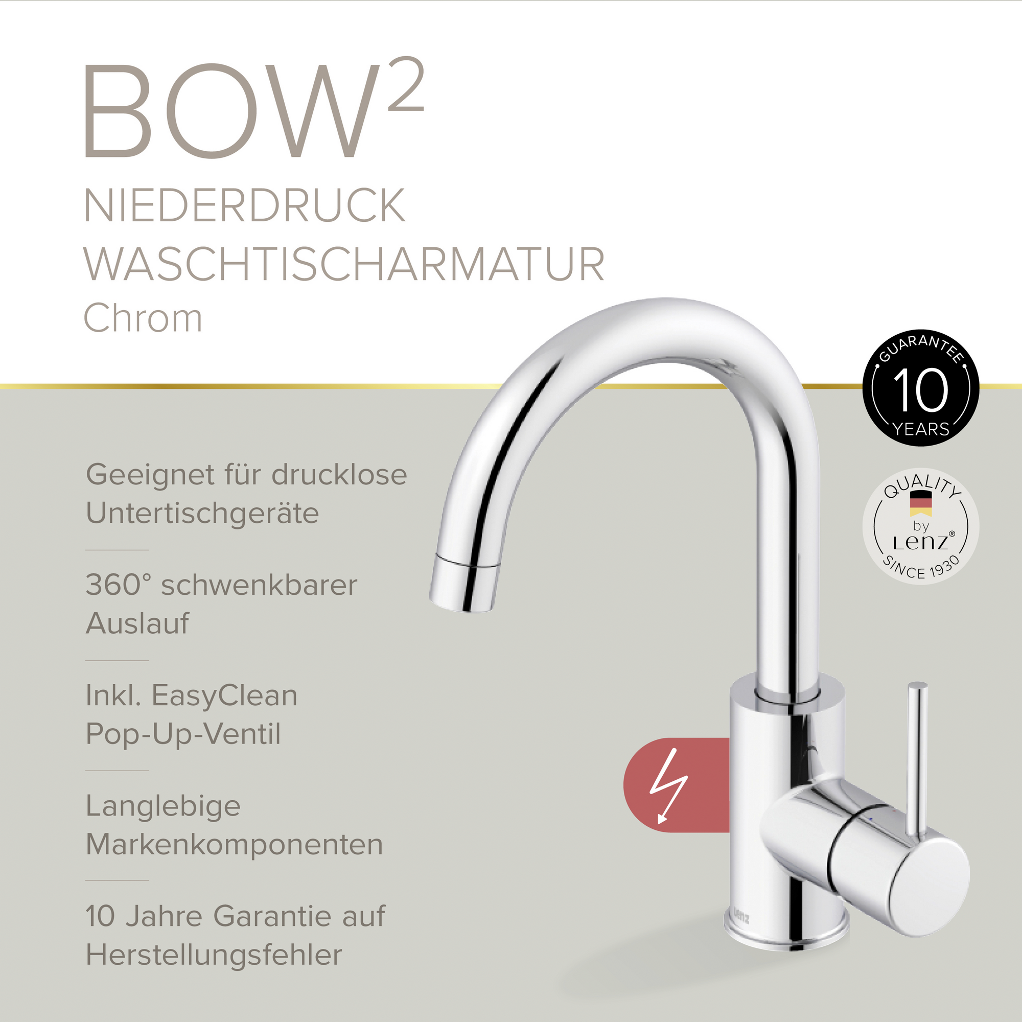 Niederdruck-Waschtischarmatur 'Bow 2' chromfarben 28,2 cm