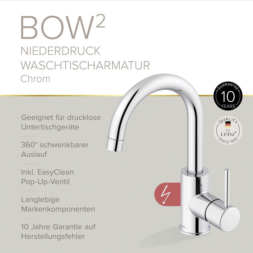 Niederdruck-Waschtischarmatur 'Bow²' chromfarben 28,2 cm