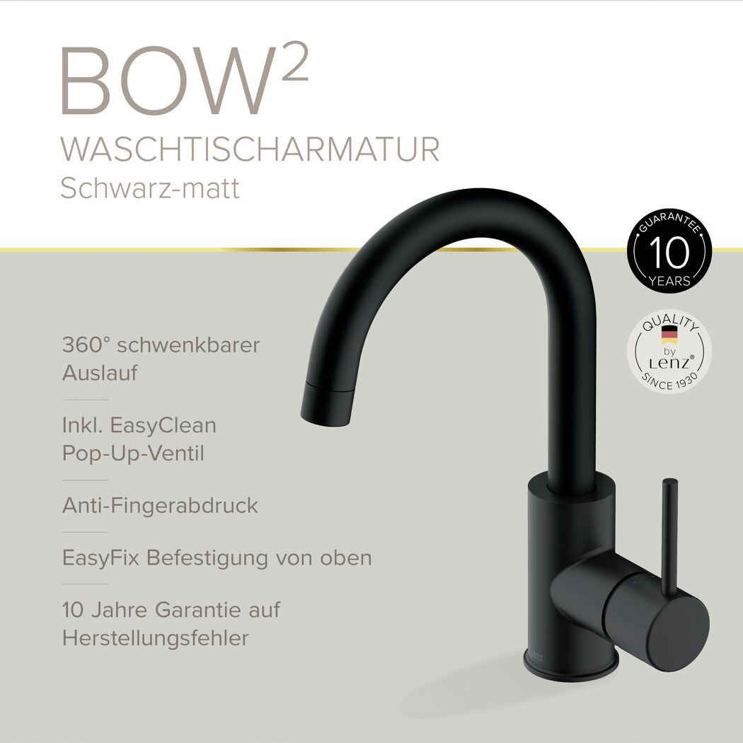 Waschtischarmatur 'Bow²' schwarz-matt 12,7 cm