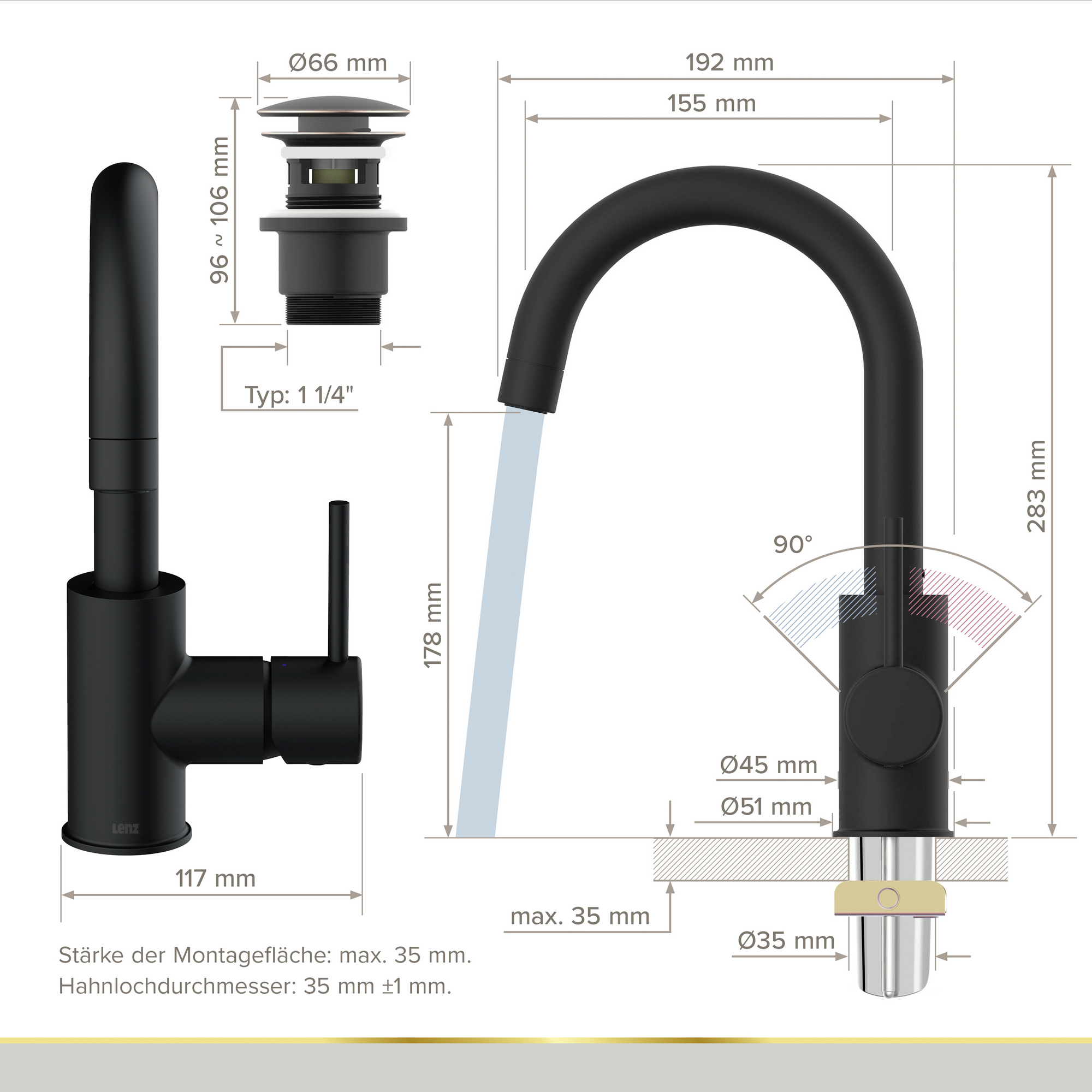 Waschtischarmatur 'Bow 2' schwarz 28,2 cm
