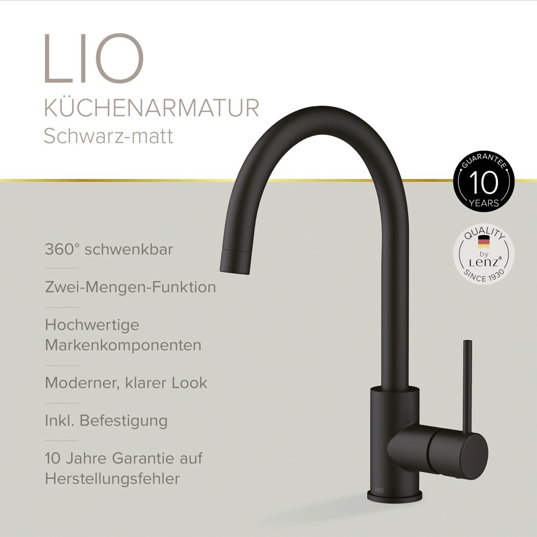 Küchenarmatur 'Lio' schwarz-matt 36 cm