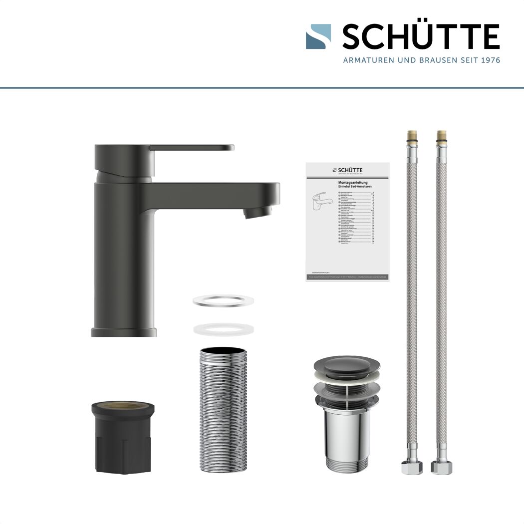 SCHÜTTE Waschtischarmatur Elephant Graphit matt mit Zubehör und Anleitung