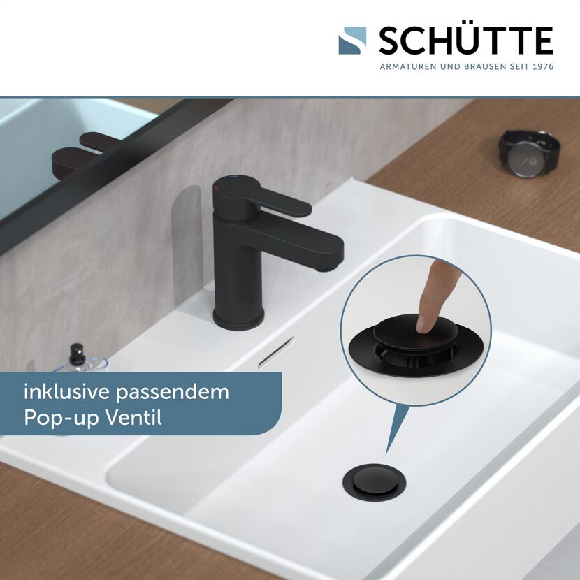 Waschbecken mit Pop-up Ventil in Schwarz