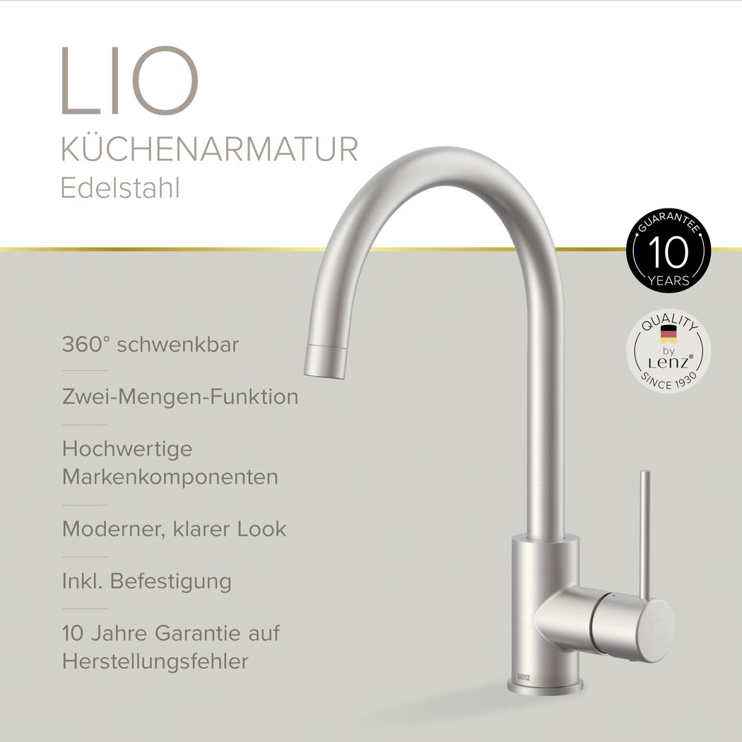 Küchenarmatur 'Lio' edelstahlfarben 36 cm