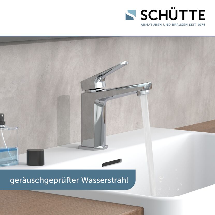 Waschbeckenarmatur mit laufendem Wasserstrahl