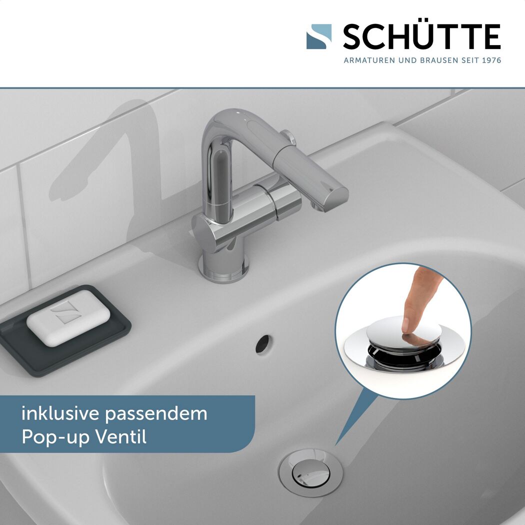 Waschbecken mit Pop-up Ventil.