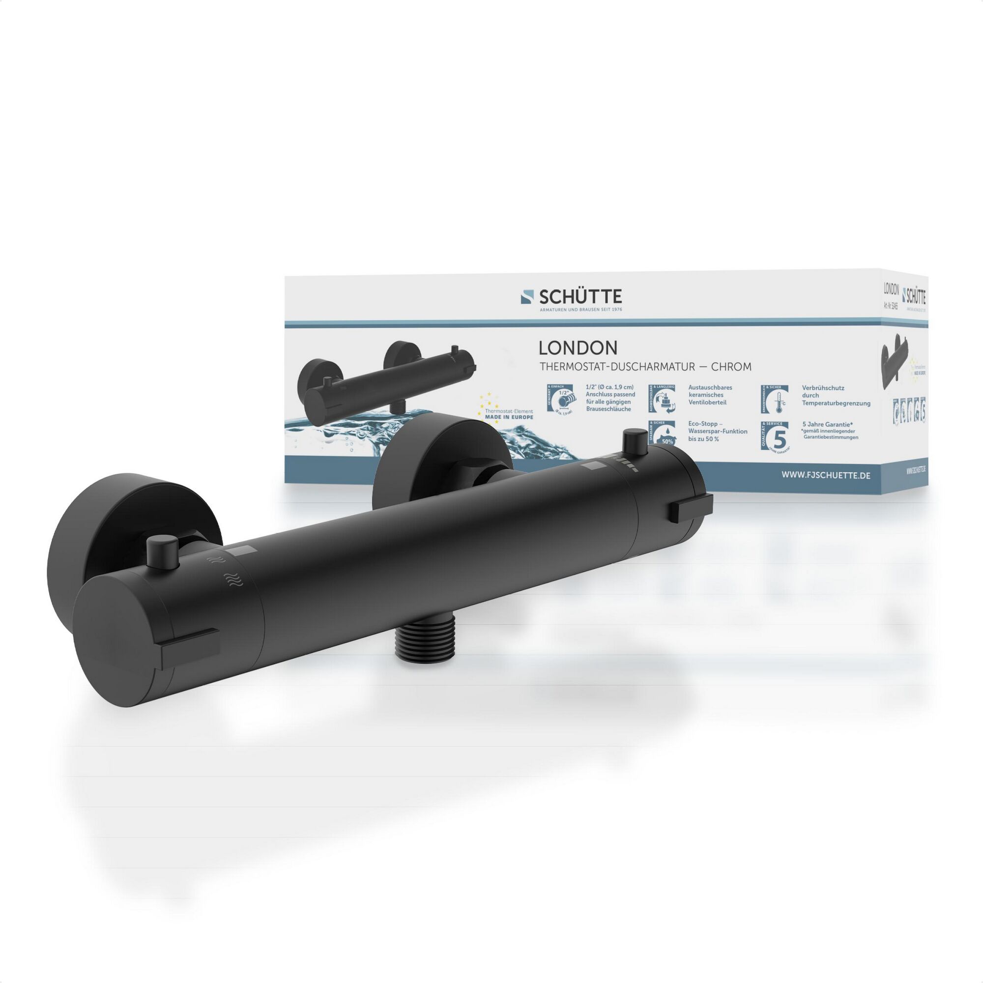 Schwarze Duscharmatur London Thermostat von Schütte