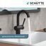 Schwarzer Wasserhahn mit geräuscharmem Wasserstrahl.