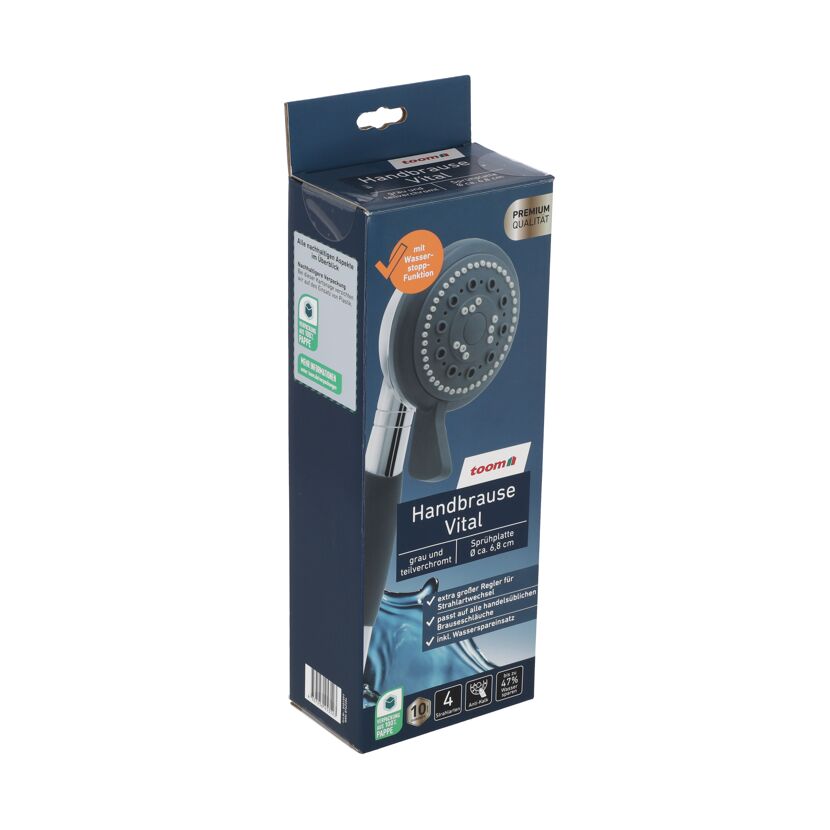toom Handbrause Vital, grau-silber, in Verpackung