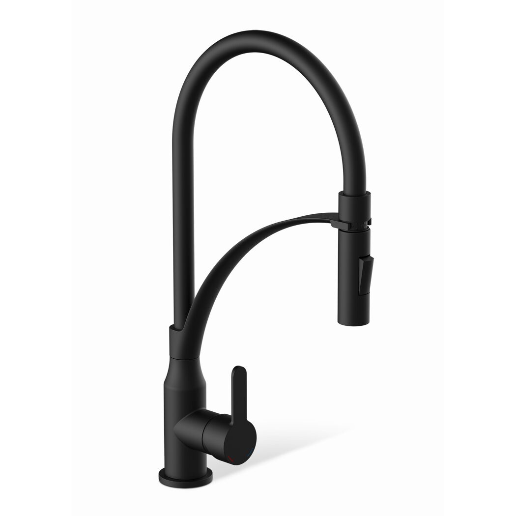 Schwarze Spültischarmatur mit schwenkbarem Auslauf