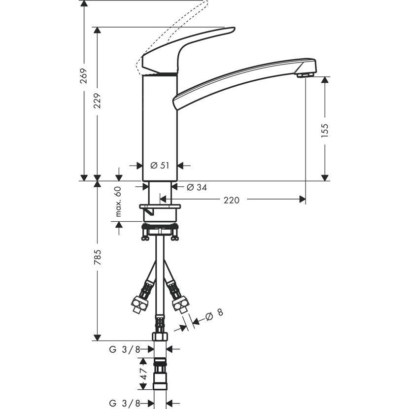 Zeichnung Waschtischarmatur Focus M41