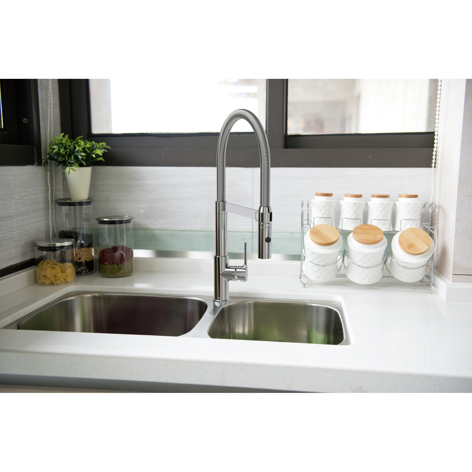 Küchenarmatur 'Aluna' chromfarben mit Pendelbrause + product picture