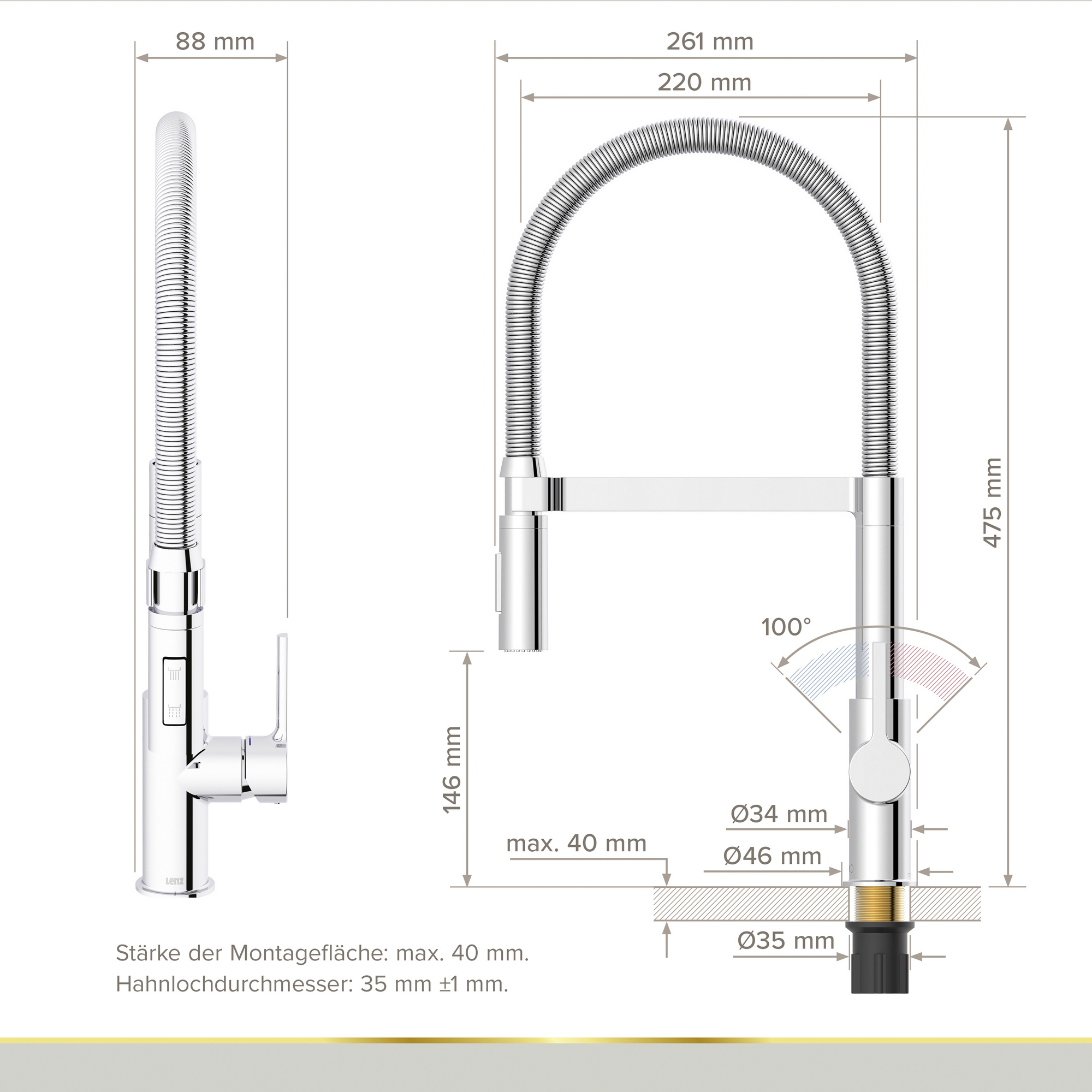 Küchenarmatur 'Aluna' chromfarben mit Pendelbrause