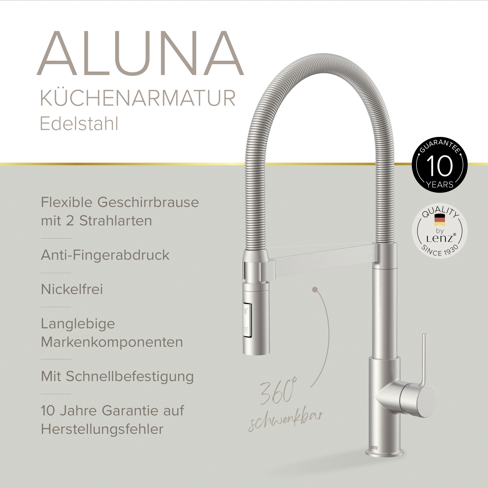 Küchenarmatur 'Aluna' Edelstahloptik mit Pendelbrause