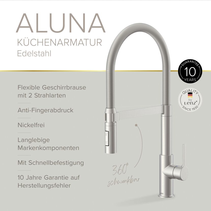 Küchenarmatur 'Aluna' Edelstahloptik mit Pendelbrause