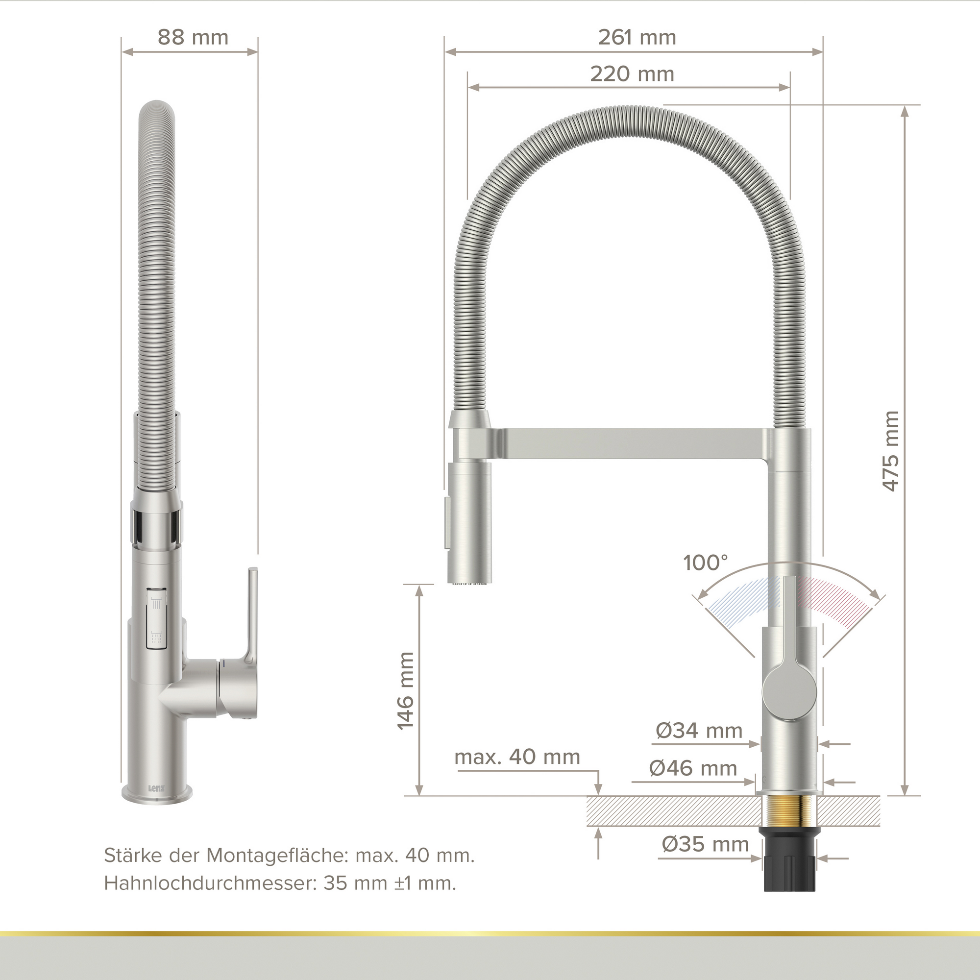 Küchenarmatur 'Aluna' Edelstahloptik mit Pendelbrause