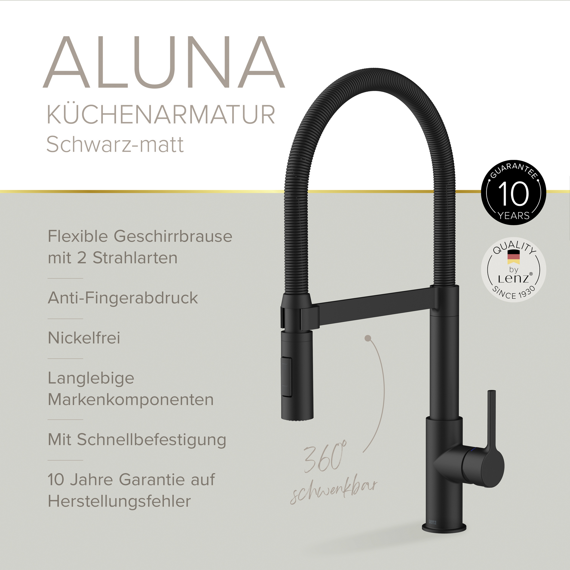 Küchenarmatur 'Aluna' schwarz-matt mit Pendelbrause