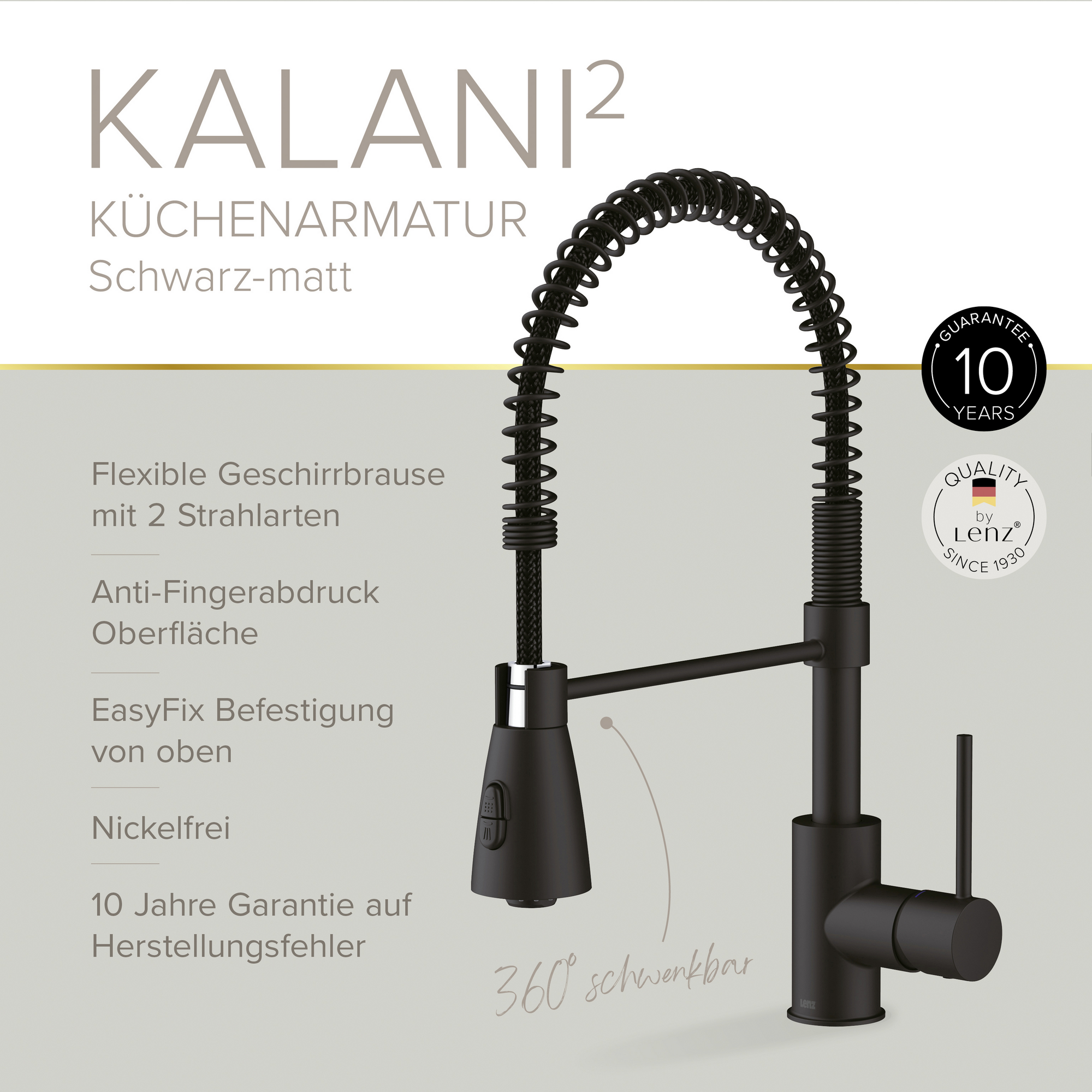 Küchenarmatur 'Kalani²' schwarz-matt mit Pendelbrause