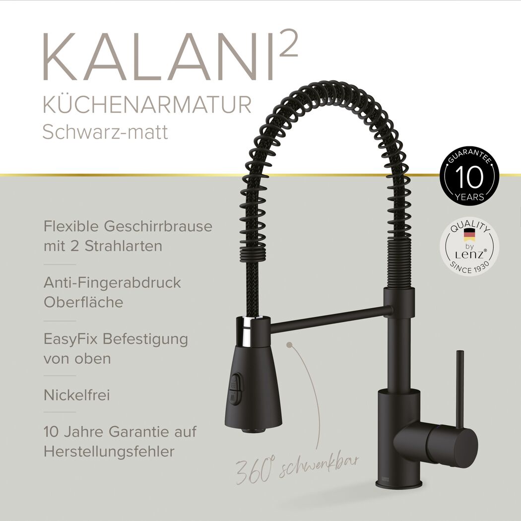 Küchenarmatur 'Kalani²' schwarz-matt mit Pendelbrause