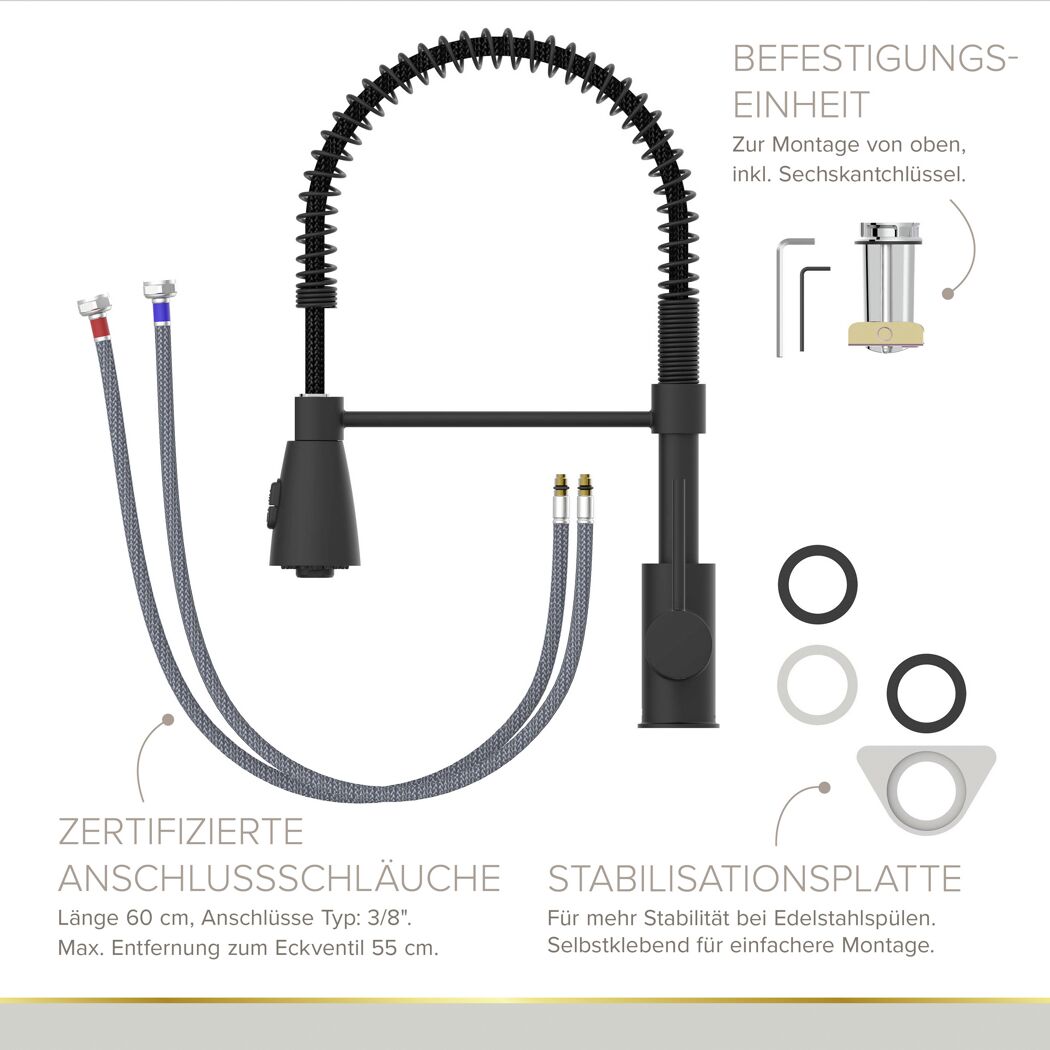 Küchenarmatur 'Kalani²' schwarz-matt mit Pendelbrause