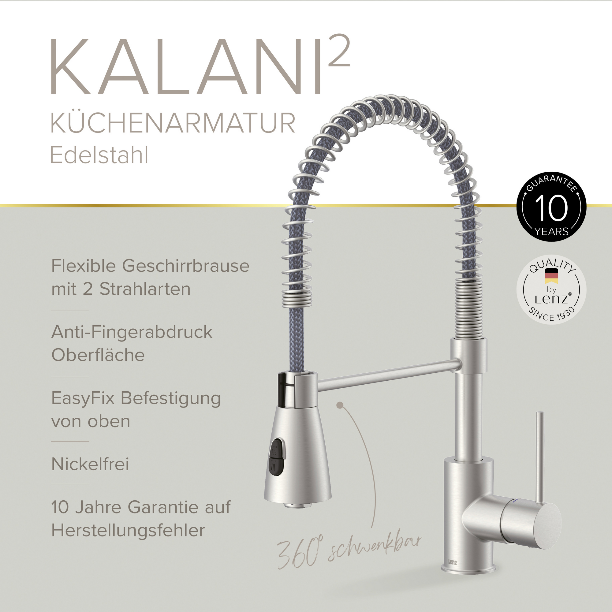Küchenarmatur 'Kalani²' Edelstahloptik mit Pendelbrause