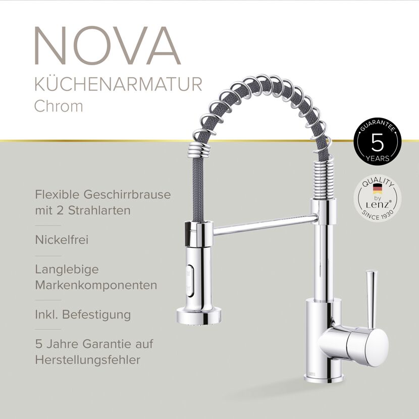 Küchenarmatur 'Nova' chromfarben mit Pendelbrause
