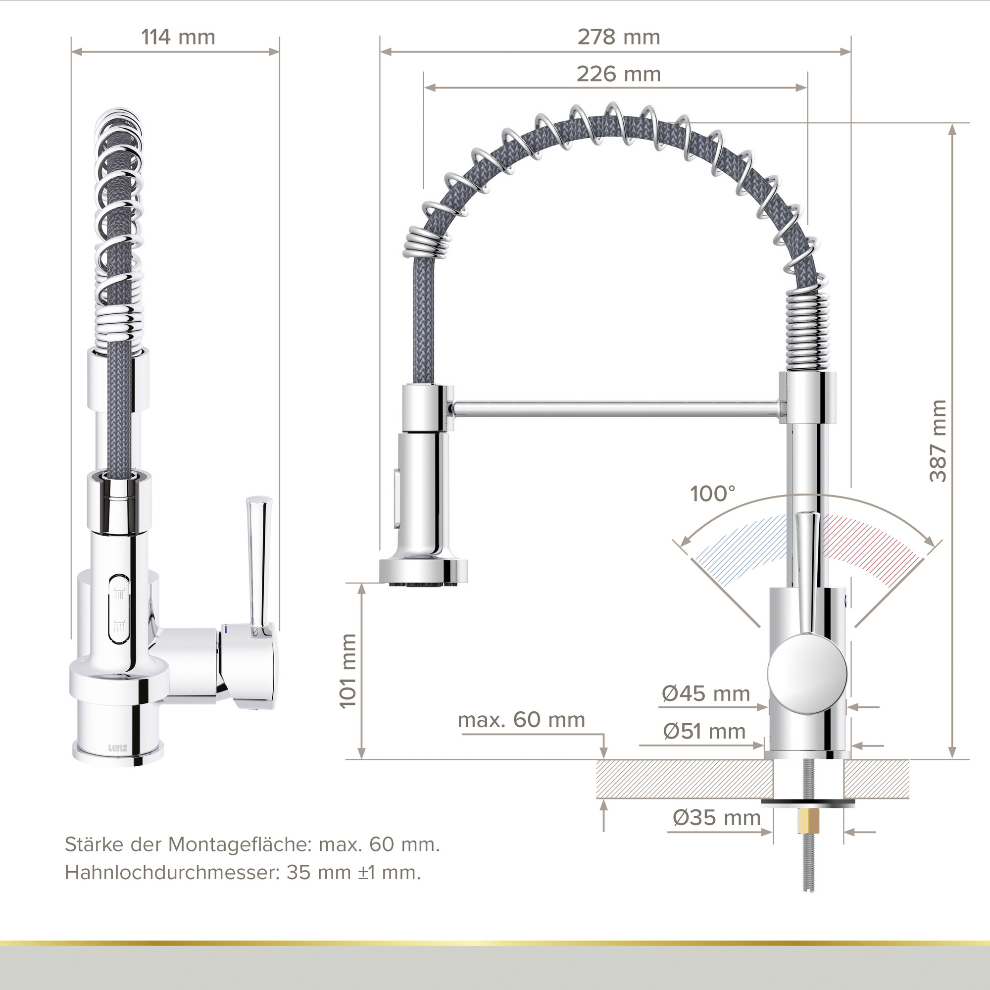 Küchenarmatur 'Nova' chromfarben mit Pendelbrause