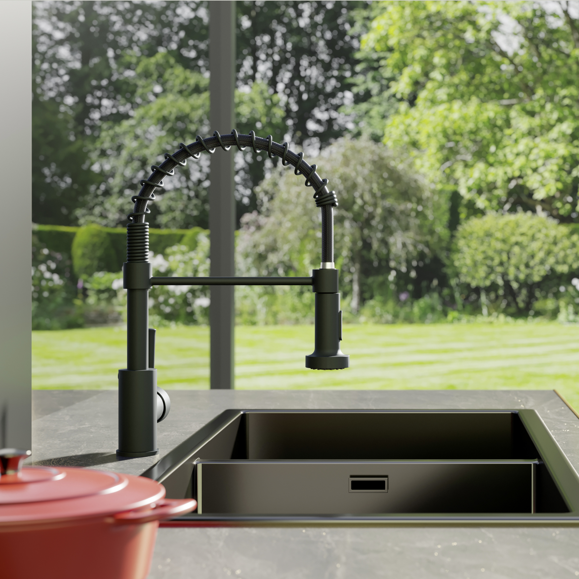 Küchenarmatur 'Nova' schwarz-matt mit Pendelbrause