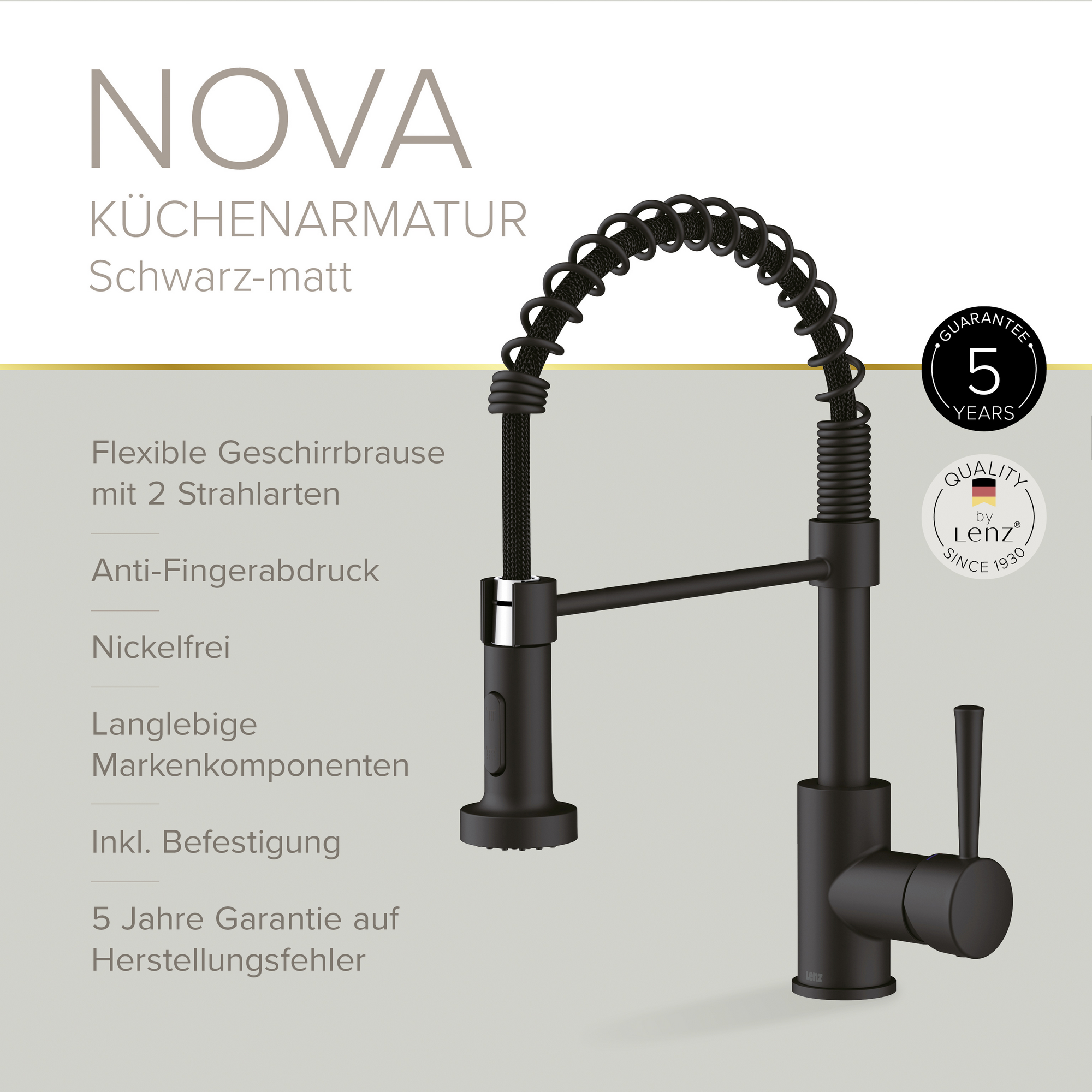 Küchenarmatur 'Nova' schwarz-matt mit Pendelbrause