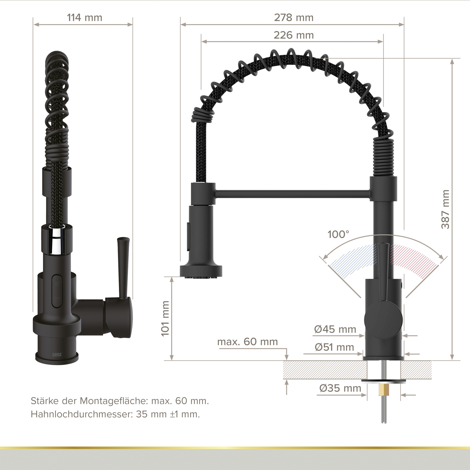 Küchenarmatur 'Nova' schwarz-matt mit Pendelbrause
