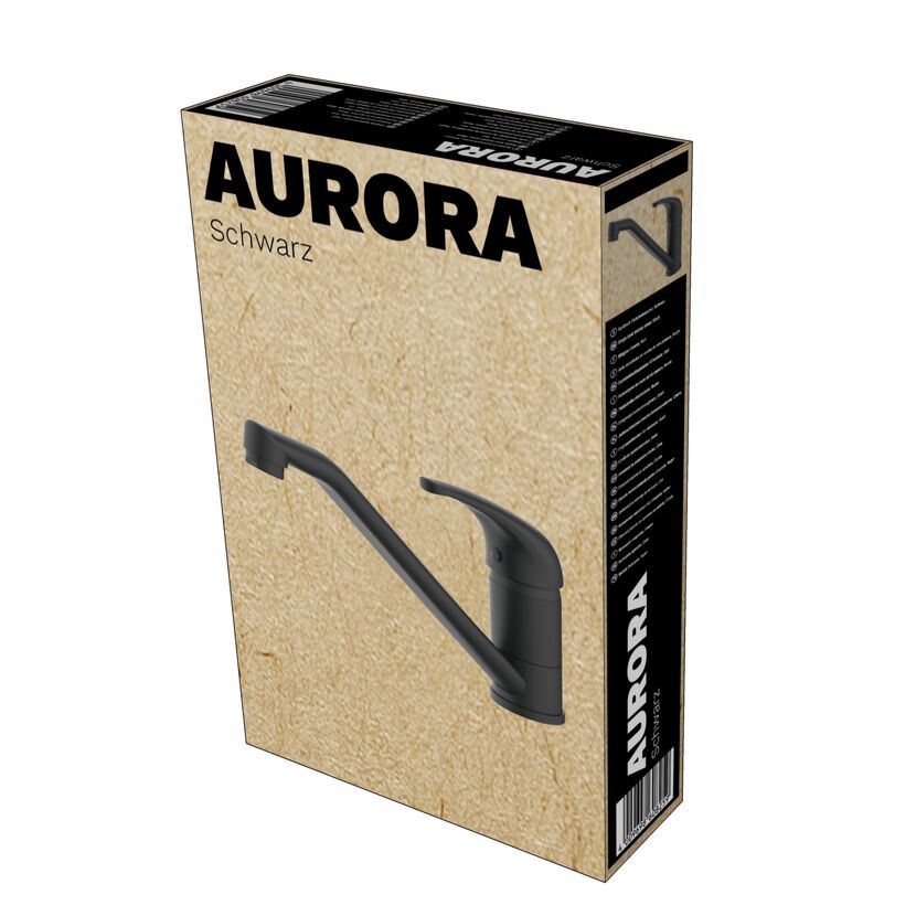 Schwarze Küchenarmatur Aurora in Verpackung