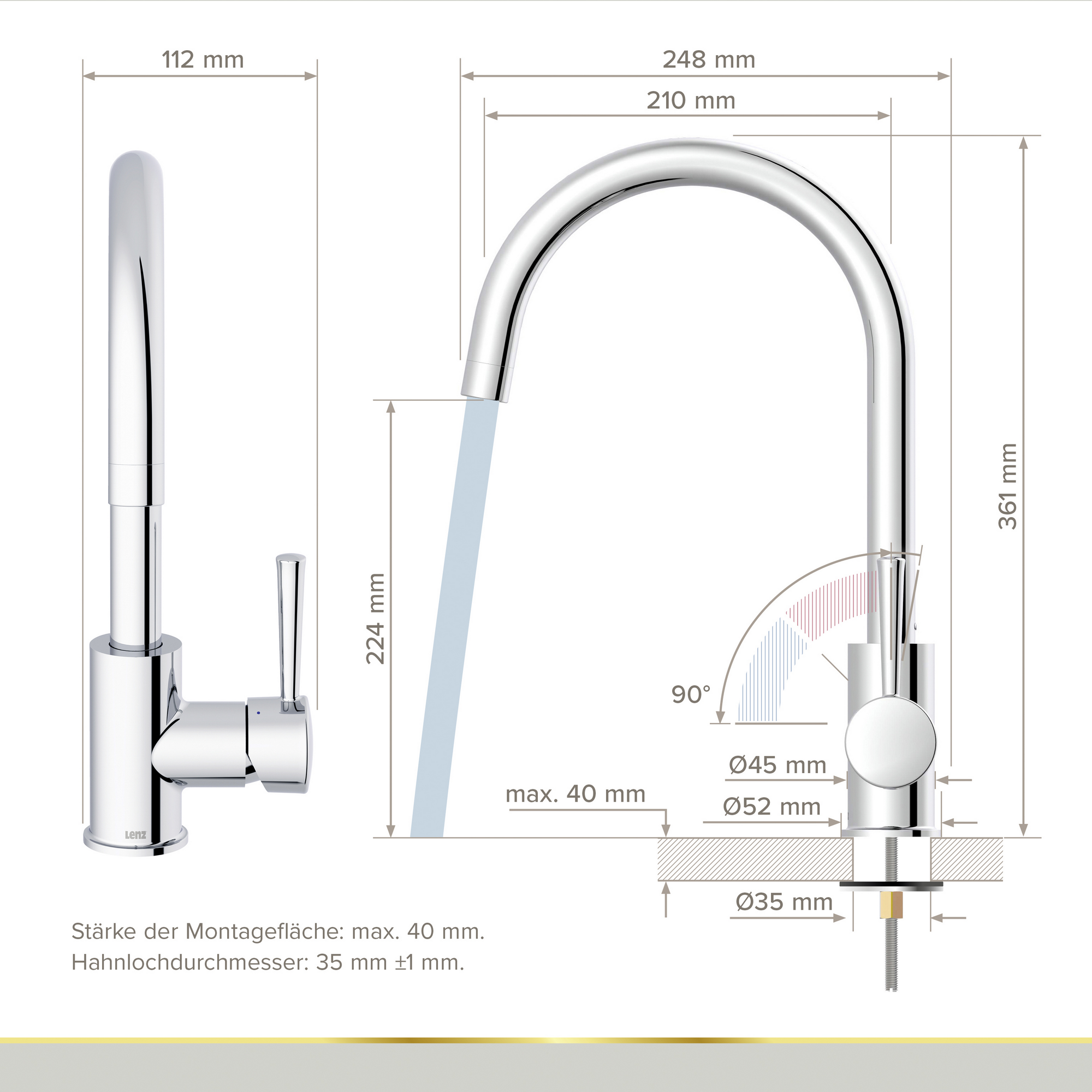 Küchenarmatur 'Mana' chromfarben 37 cm