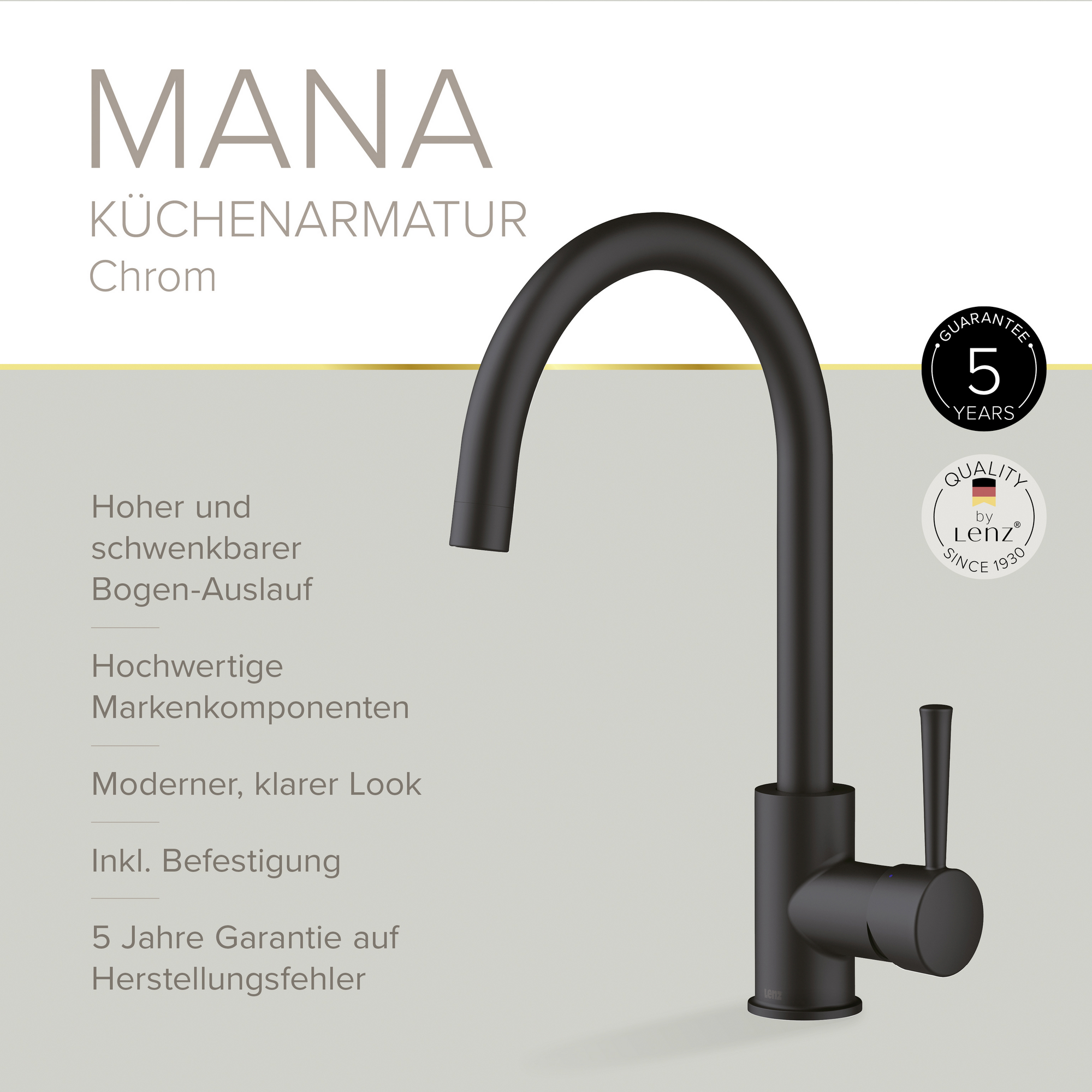Küchenarmatur 'Mana' matt-schwarz 36,5 cm