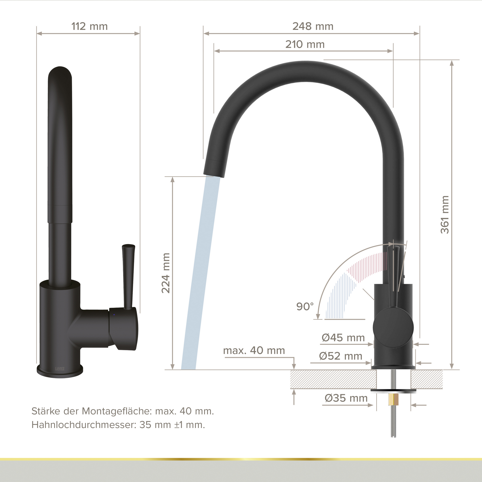 Küchenarmatur 'Mana' matt-schwarz 36,5 cm