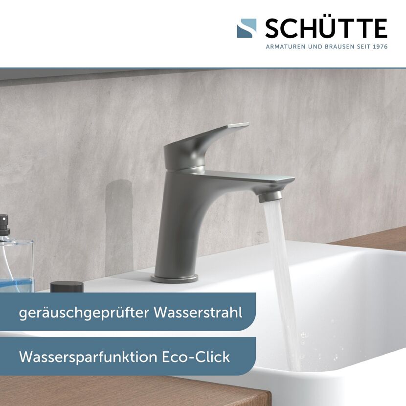 Waschbeckenarmatur Boston WT in Graphitmatt mit Wasserstrahl