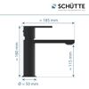 Schwarze Waschtischarmatur mit Maßen