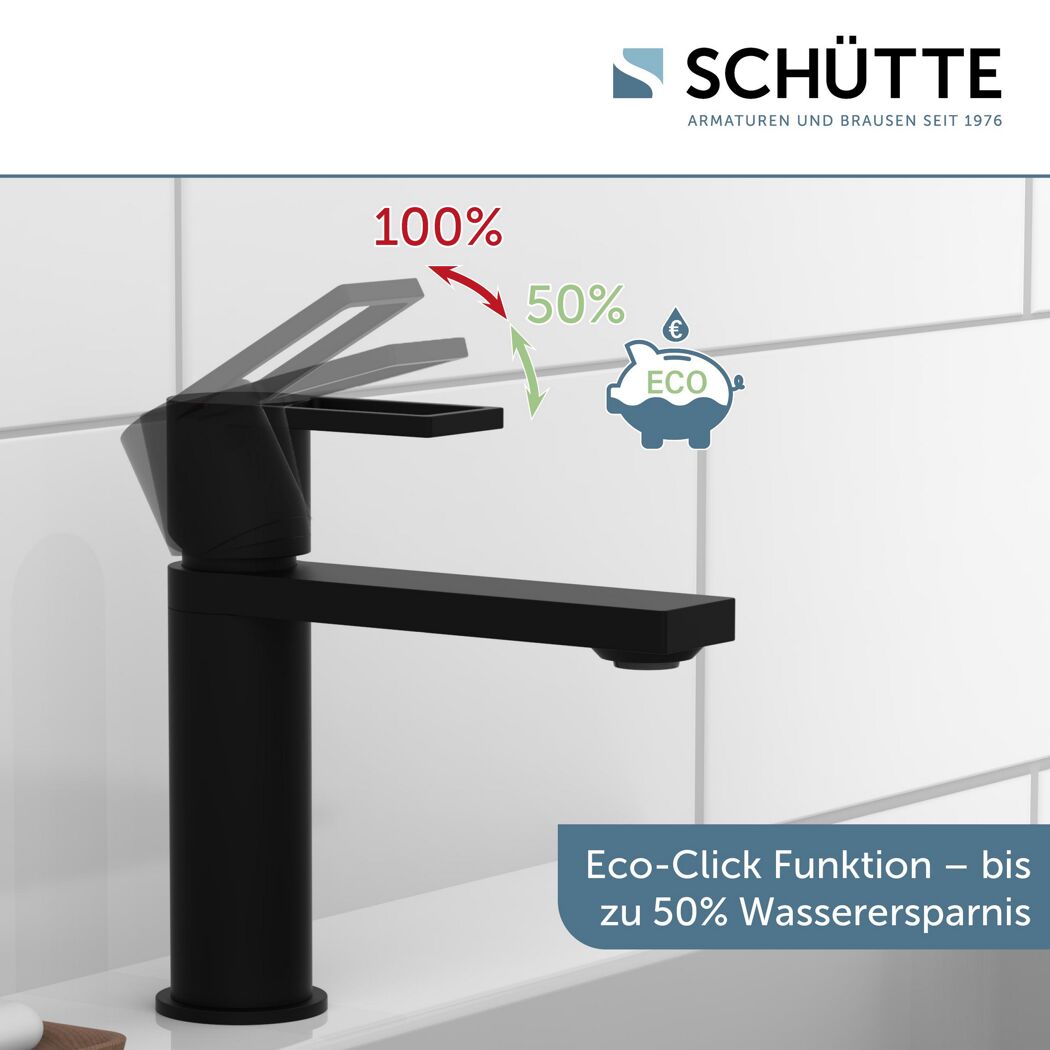 Schwarzer Wasserhahn mit Eco-Click-Funktion