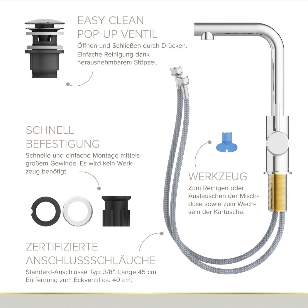 Waschtischarmatur 'Hoku' chromfarben