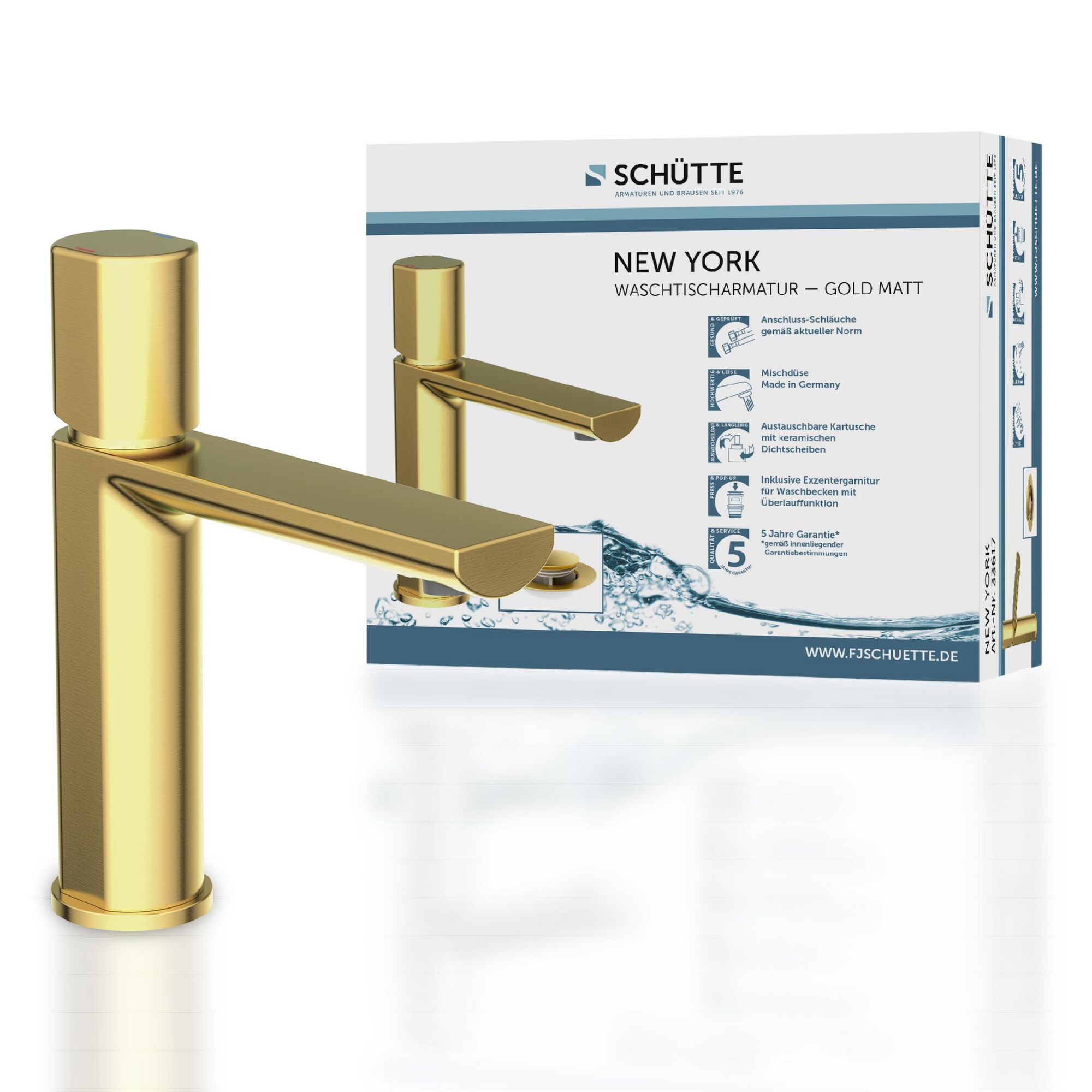 Goldene Waschtischarmatur New York von Schütte