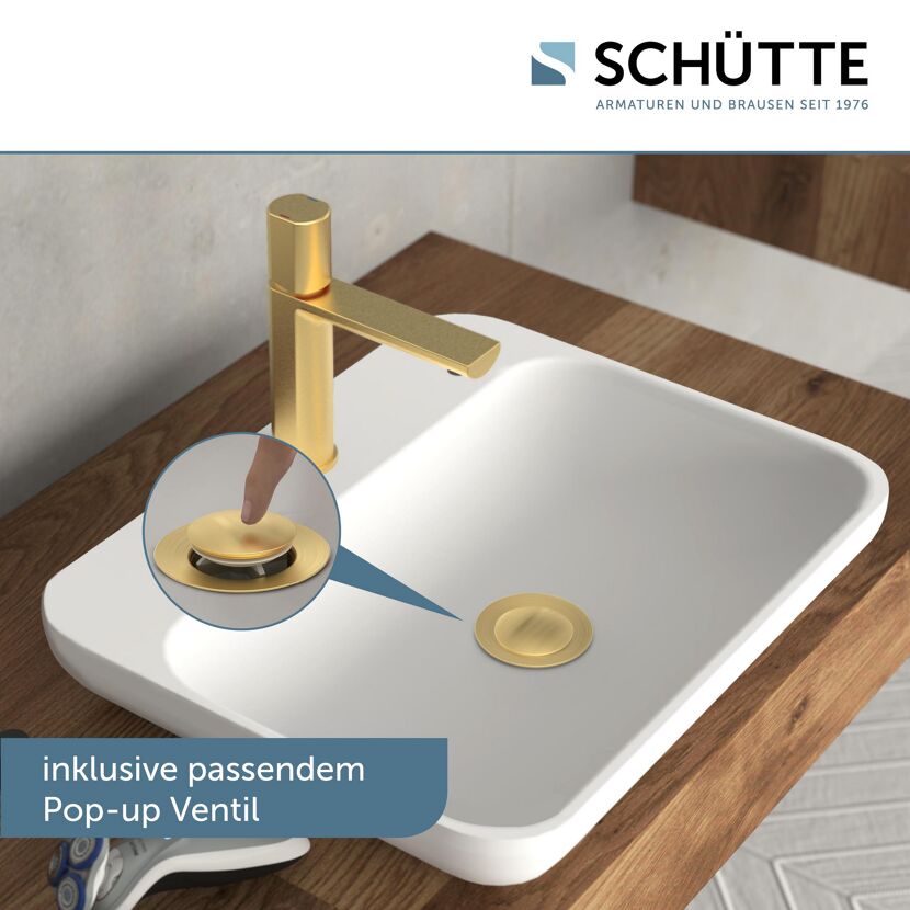 Waschbecken mit Pop-up Ventil in Gold
