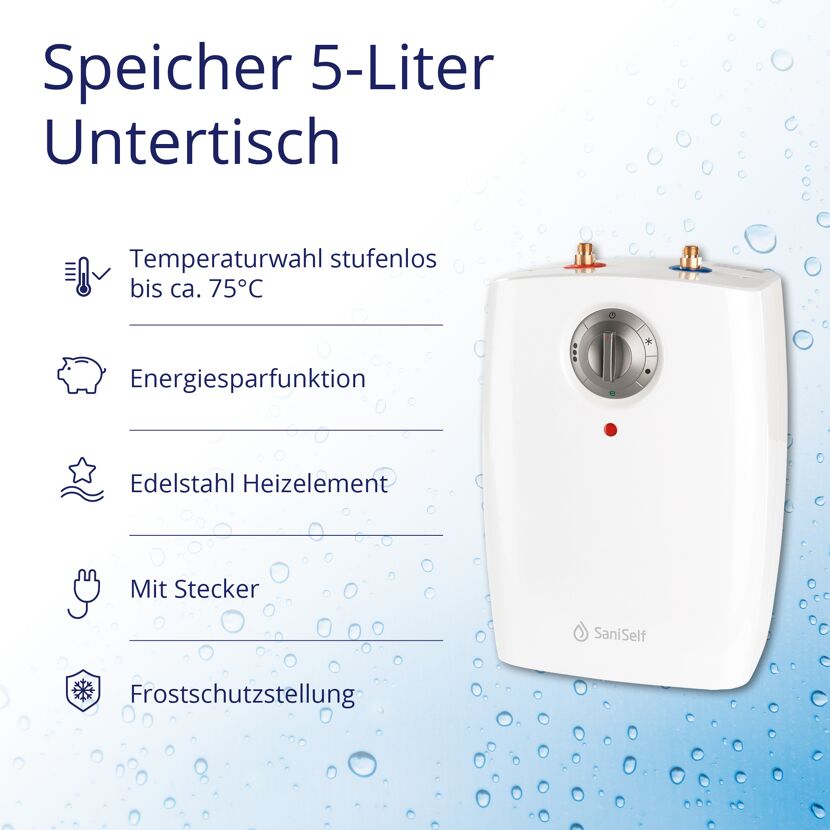 Weißer 5-Liter Untertisch Warmwasserspeicher von SaniSelf.