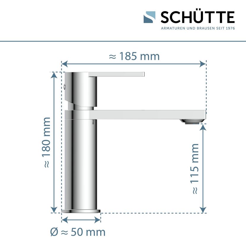 Chrom Waschtischarmatur mit Maßen